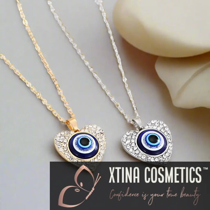 Bling Heart Evil Eye Necklace Xtina Cosmetics