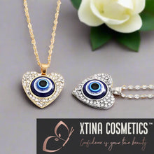 Load image into Gallery viewer, Bling Heart Evil Eye Necklace Xtina Cosmetics
