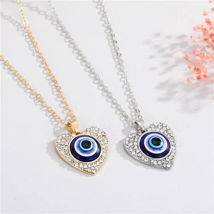 Bling Heart Evil Eye Necklace