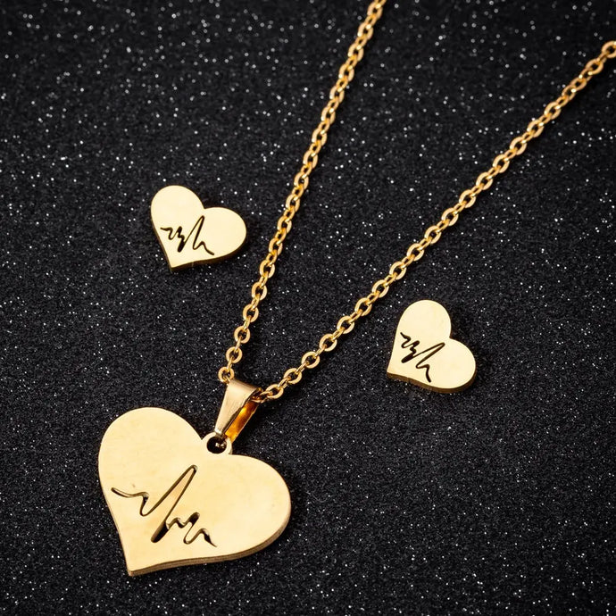 Love Map Heart Necklace Earring set